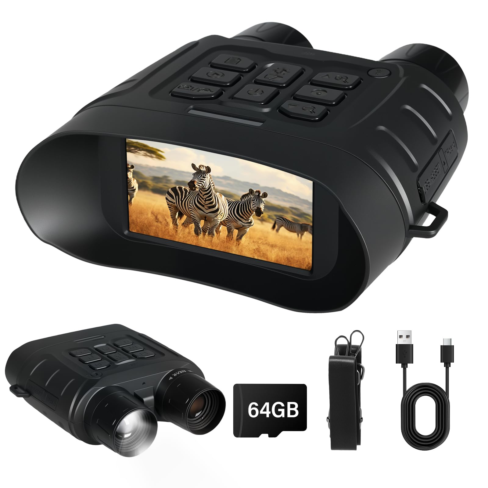 Spector Light Night Vision Goggles, 4K Night Vision Binoculars With 11X Zoom & 64Gb Card, 5200Mah Battery, 1000M Viewing Range, 3" Screen Infrared Goggles For Hunting, Camping, Wildlife Observation