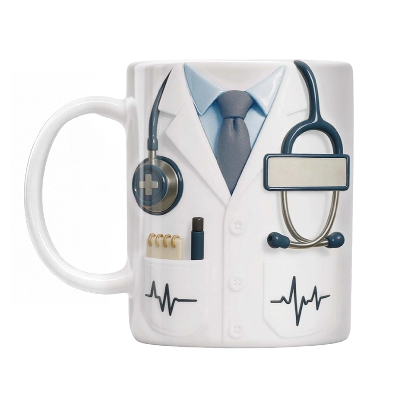 PANGBOER Ceramic Mug with Hospital Stethoscope Heartbeat Pattern Personalize Name Doctors and Nurses Comfort Handle Cup Hospital Professional Ceramic Coffee Cup Customizable Doctor Name Stethoscope