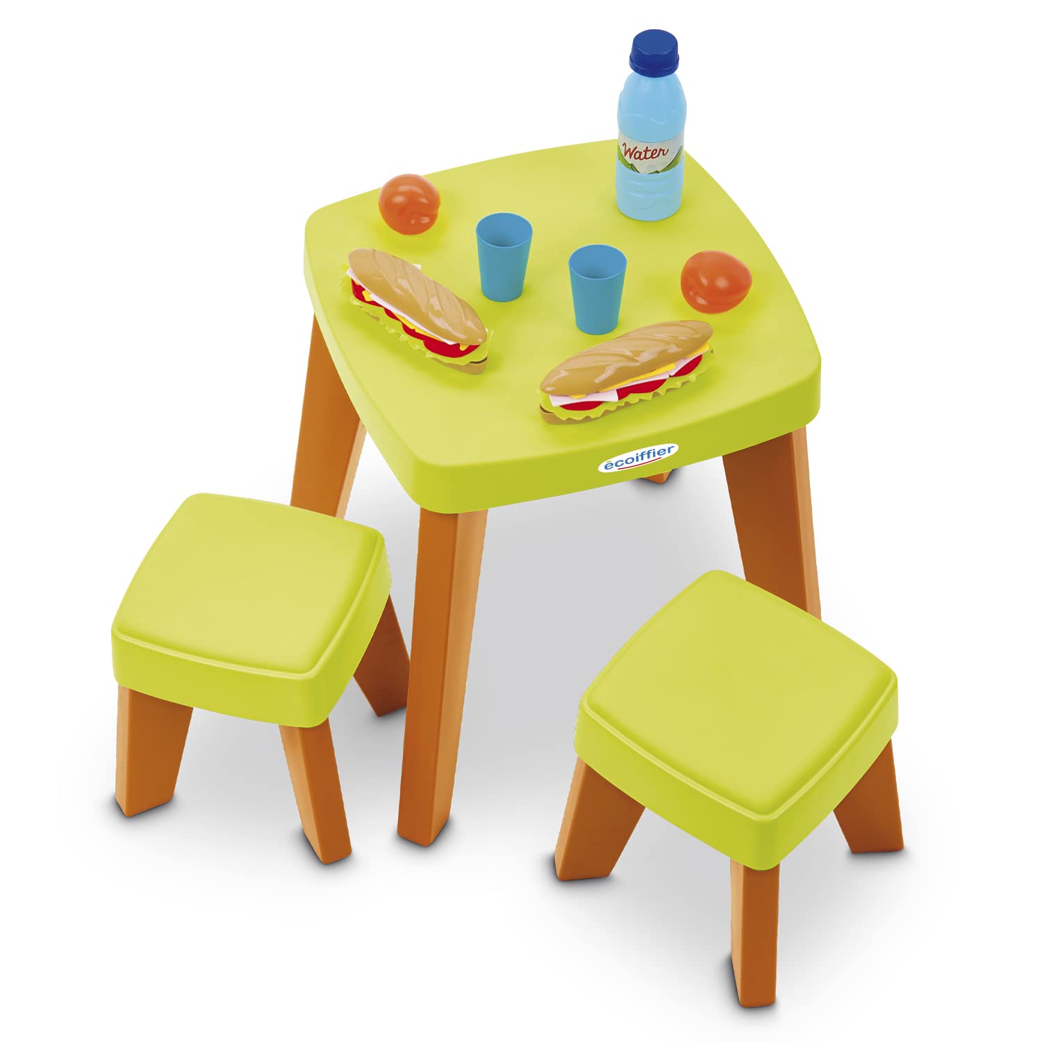 Ecoiffier Picnic Table Set and Stool | Pretend Food Included | Indoor and Outdoor Use | 12 months +