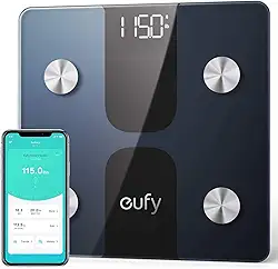 eufy Smart Scale C1, a Balança Inteligente com Bluetooth sem Fio, Balança de Banheiro Digital, 12 Medições como Peso, Gordura Corporal, IMC e muito mais, preto, lbs ou kg