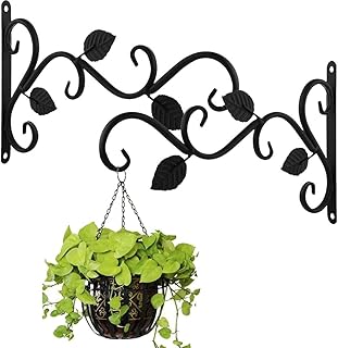 Wall Hook Hanging Plant Brackets, Metal Plant Bracket 2 Packs Iron Wall Mount Leaf Black Hangers for Hanging Bird Feeders, Lanterns, Wind Chimes, Planters, Outdoor Decoration Hooks