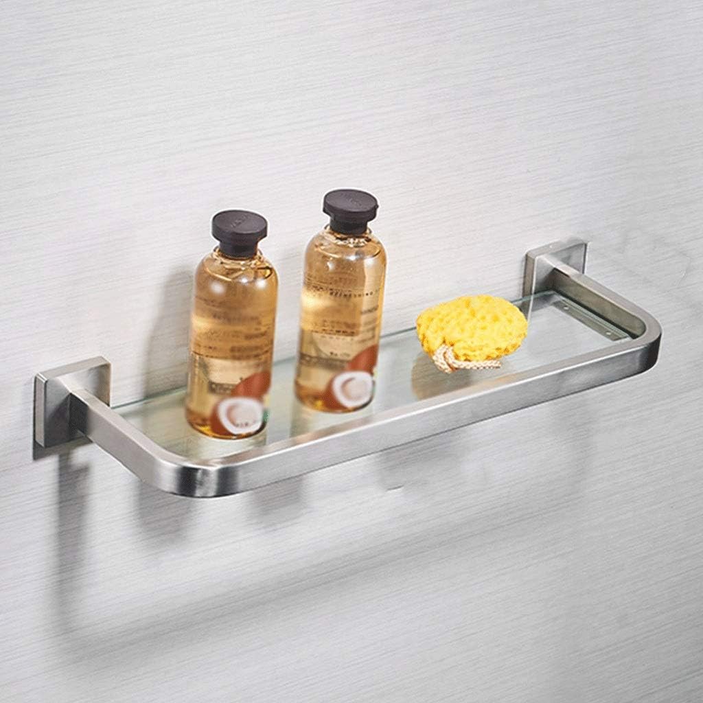 Bathroom Glass Shelf Wall Mounted Organizer Shelf with Rectangular Tempered Glass Rust Proof Space Aluminum(Color : Silver Size : 60 14.5cm) (Size : 40cm) (40cm)