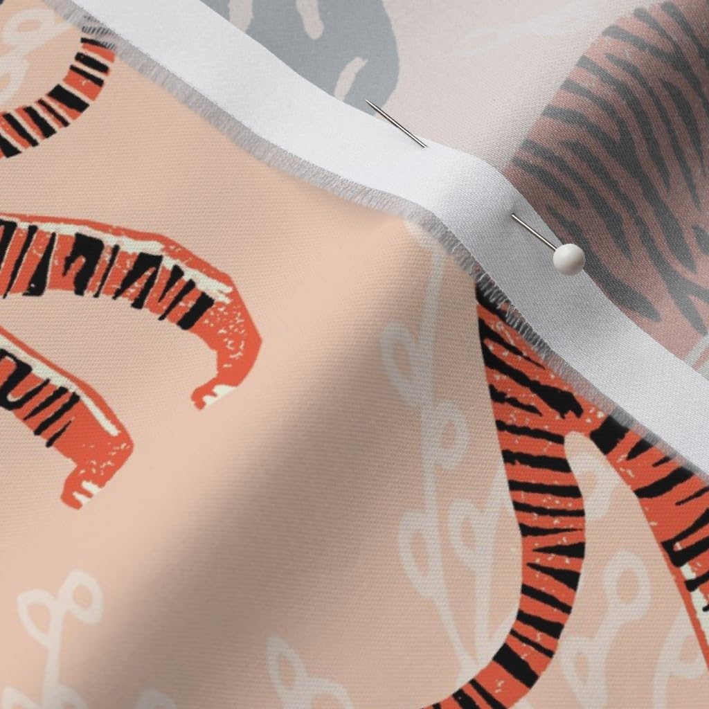 Spoonflower Fabric - Safari Tiger Blush Coral Girls Room Nursery Little Tropical Printed on Organic Cotton Sateen Fabric by The Yard - Sewing Quilting Apparel Home Decor
