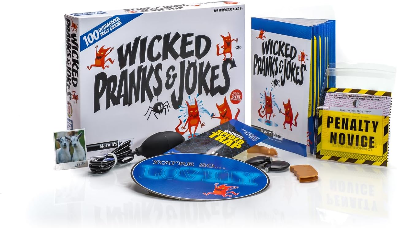 Marvin's Magic - Prank Kit - Wicked Jokes - Assorted Collection of Fun Pranks for Kids - with Original Selfie Phone Squirter and More - Toys, Gifts for Kids - Suitable for Age 8, 9, 10+