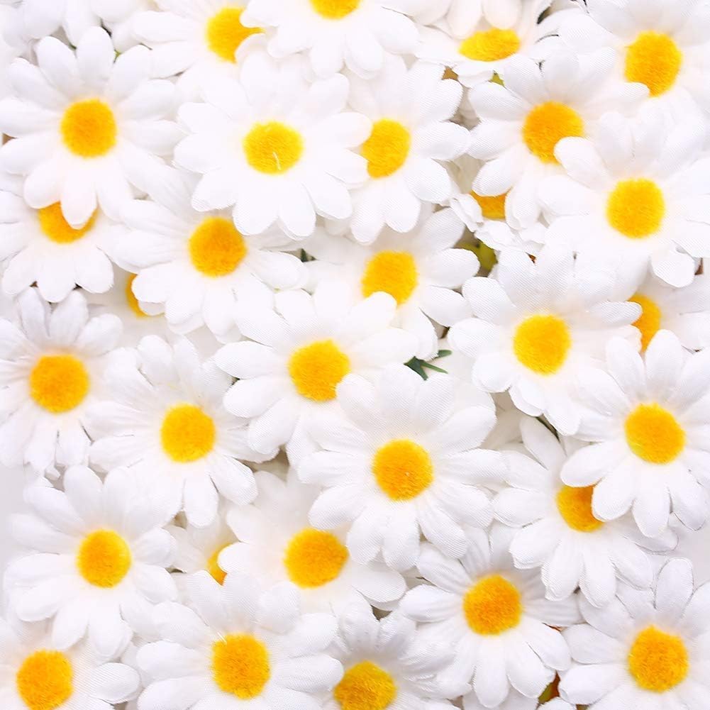 JOHOUSE Artificial Daisy, 200PCS Silk Daisy Artificial Gerber Daisy Artificial Chrysanthemum Daisy Flowers Heads for Wedding Decoration Home Decoration, 1.5inch, White