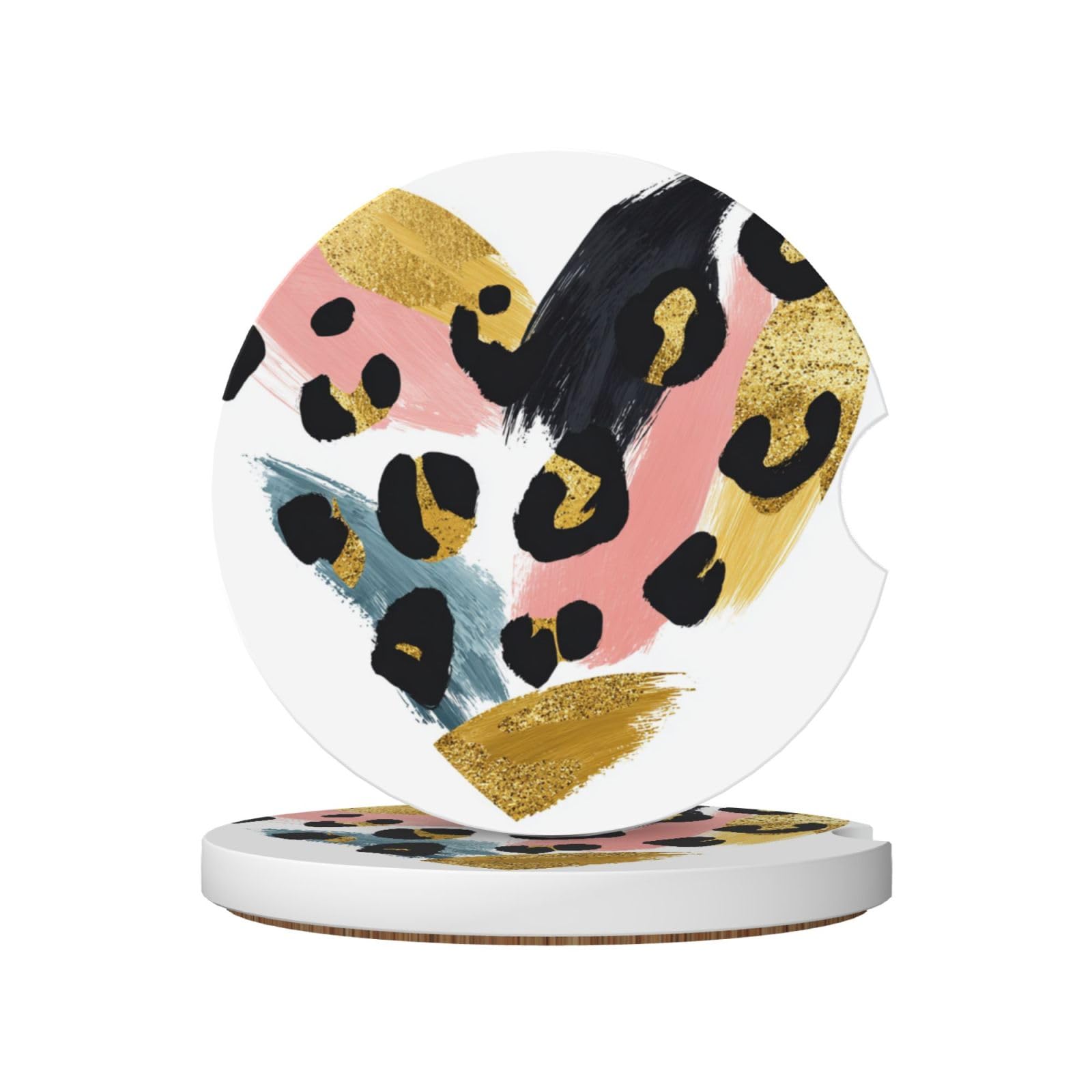 Modern Leopard Print Heart Ceramic Coasters,2pcs