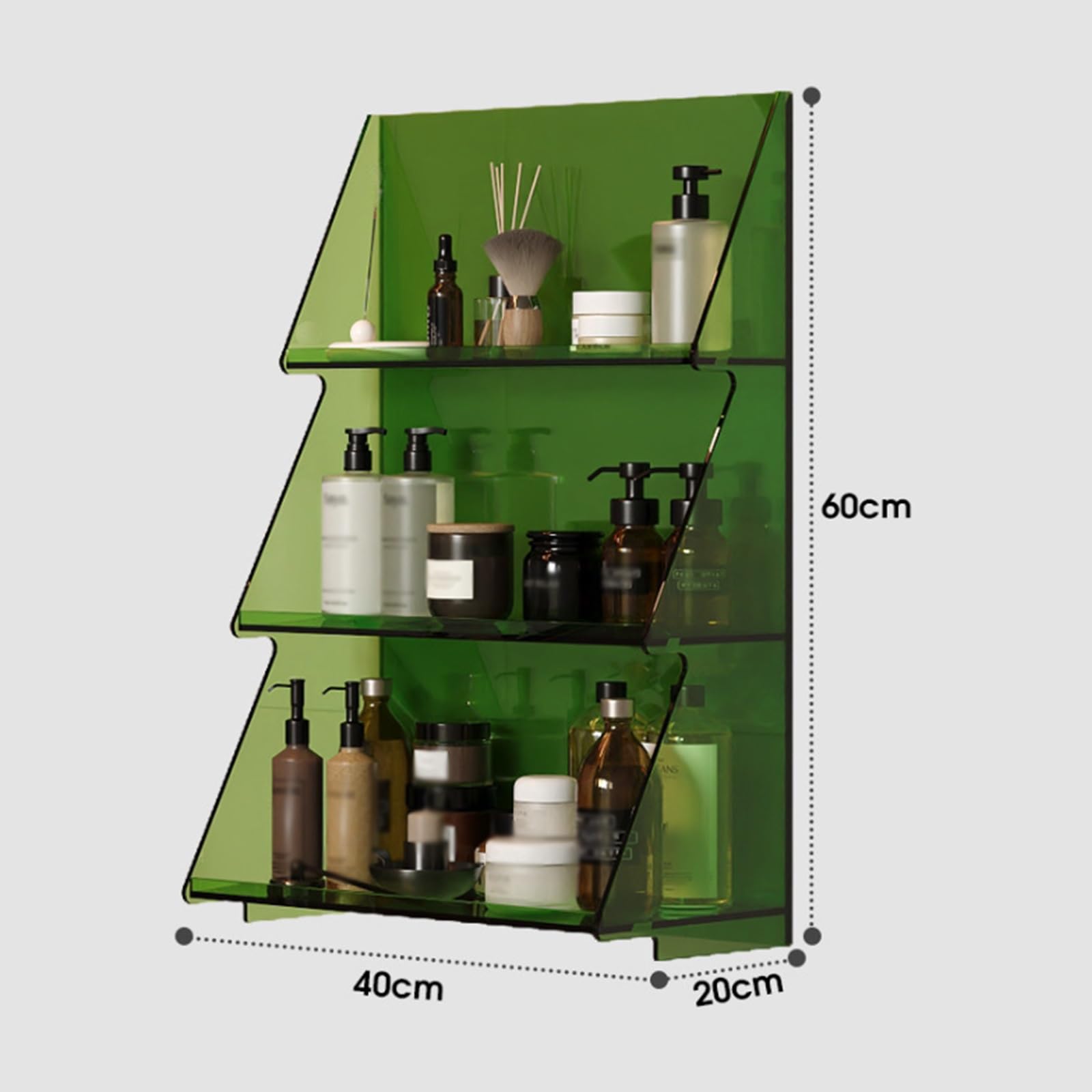 Estante De Almacenamiento De Acrílico De 3 Niveles para Montaje En Pared, Repisas Flotantes con Diseño De Borde Elevado, Organizador De Maquillaje Sin Perforaciones(Clear)