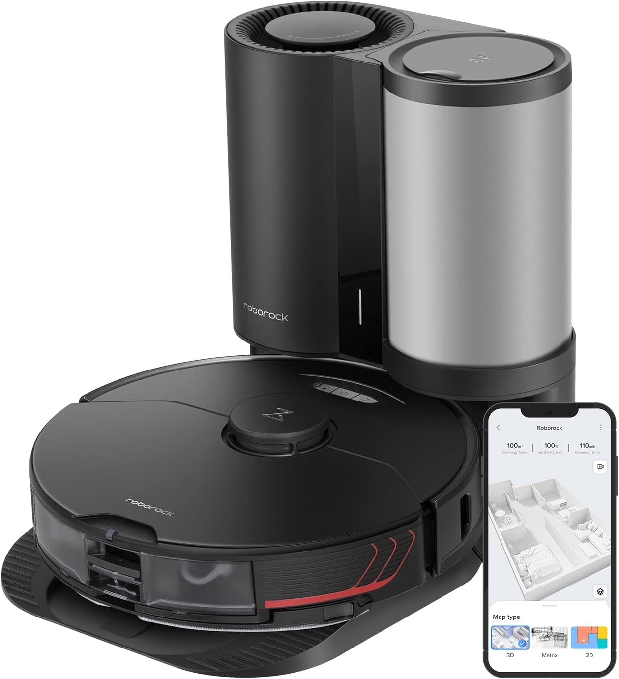 roborock S7 MaxV Plus Robot Vacuum and Sonic Mop with Auto Empty Dock, ReactiveAI 2.0 Obstacle Avoidance, Real Time Video Call, 5100Pa Suction Black, R100016"Min 1 year manufacturer warranty"