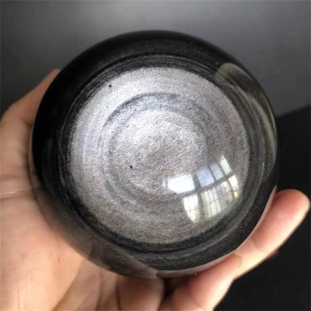 YLQUXEUV Silver Obsidian Ball Quartz Crystal Home Office Degaussing Decorative Gem Ornaments (Size : 1.5-1.8kg)