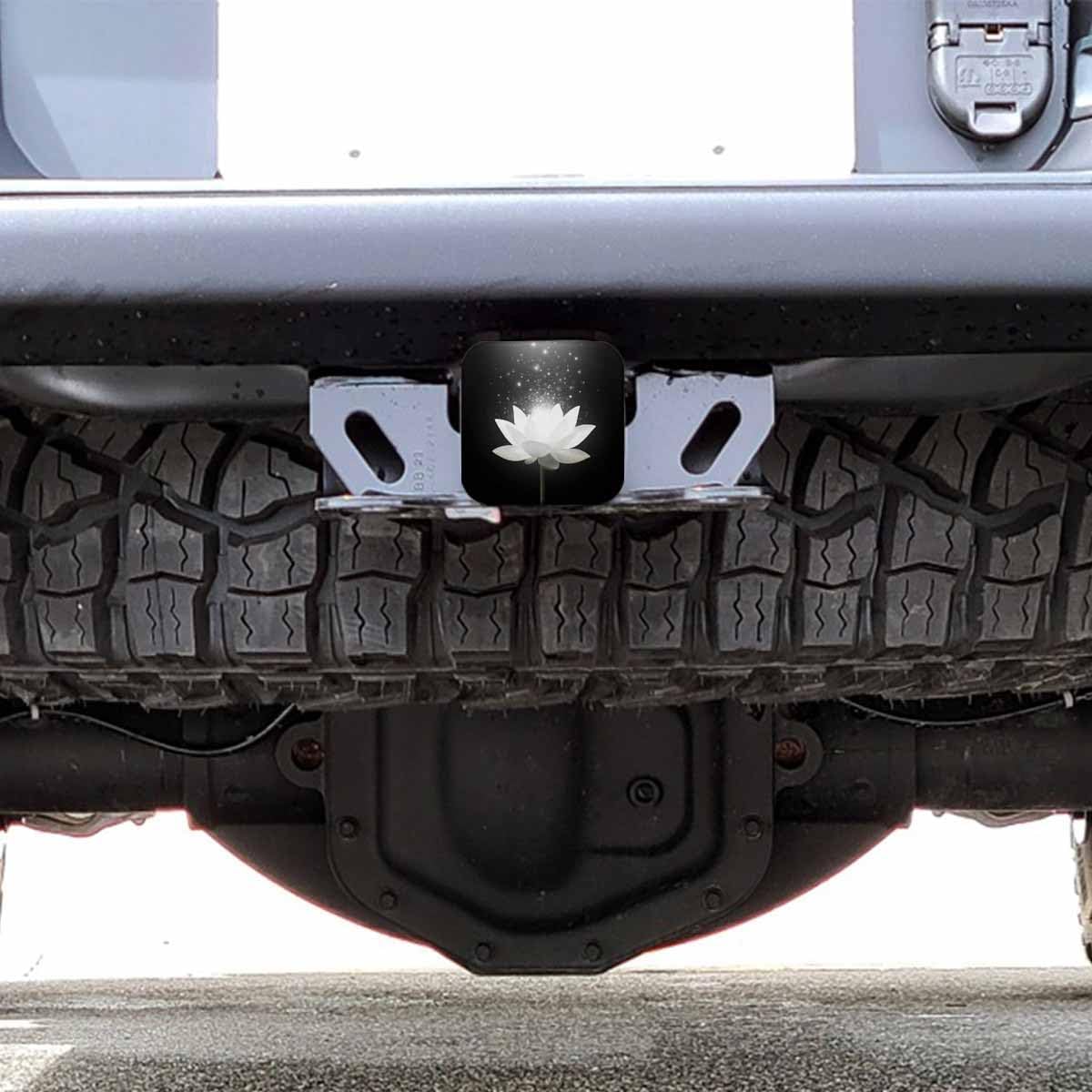 Lotus Hitch Tube Cover 2 Inch Magic Blooming White Lotus Flower Rubber Receiver Tube Hitch Plug for Cars, Square Hitch Box Towing Hitch Plug Covers