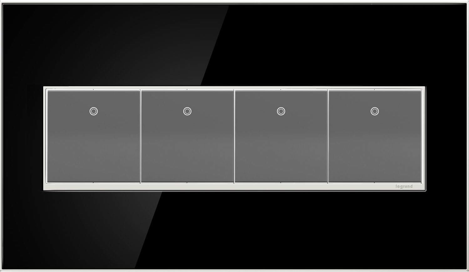 Legrand adorne Mirror Black, 4-Gang Wall Plate, AWM4GMB4