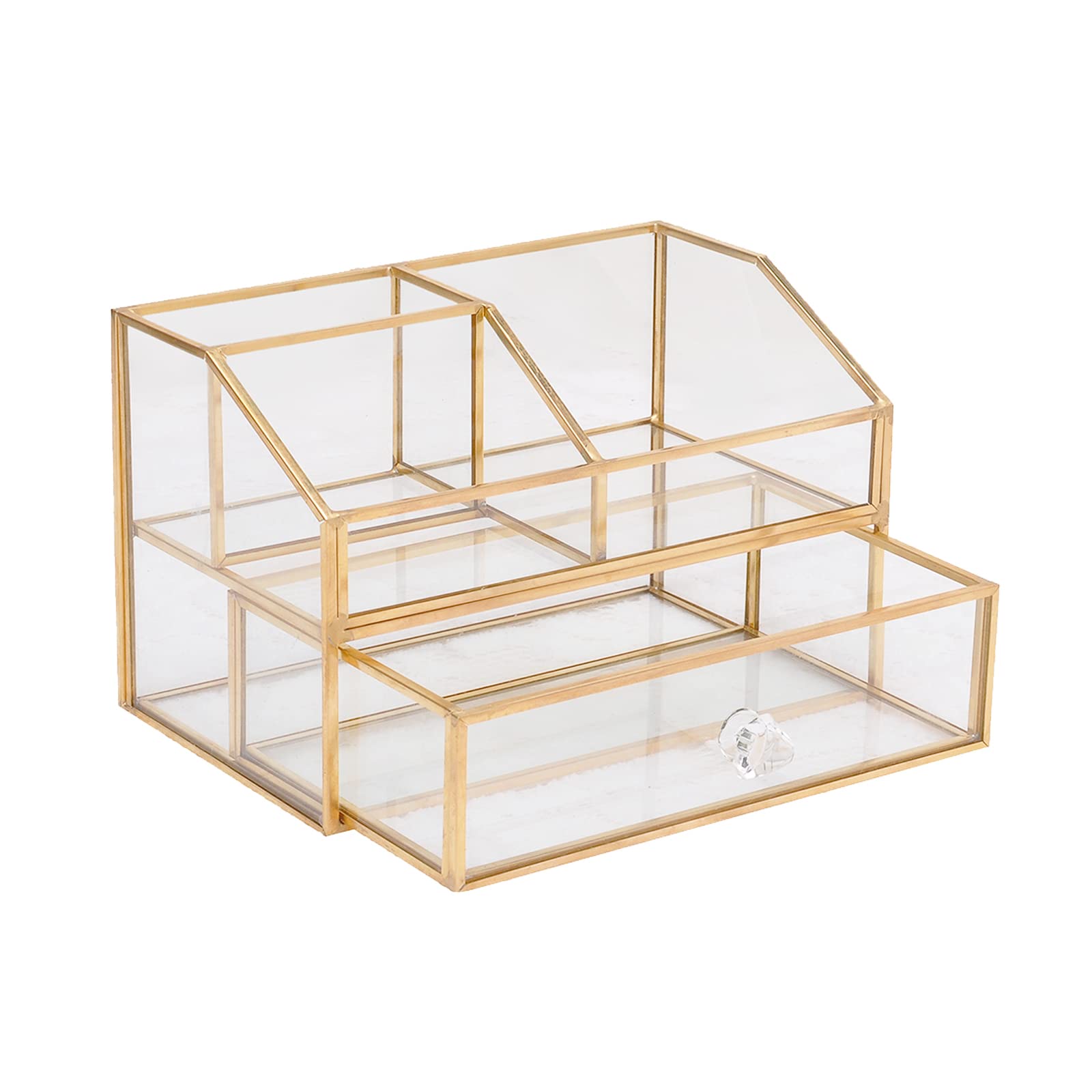 HARLIANGXY Organizador de Cosméticos con Cajones, Organizador de Maquillaje Dorado, Almacenamiento de cosméticos, Caja de Almacenamiento de Tocador Vintage, Makeup Organizer
