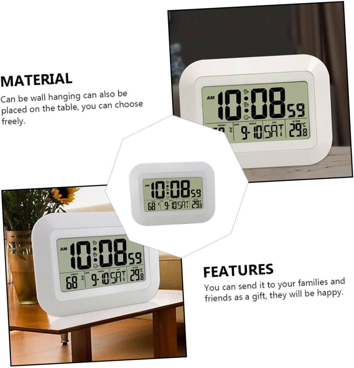 LIFKOME Multifunctional Digital Wall Clock Indoor Alarm Clock with Temperature Humidity Display White Compact Electronic for Home and Room Desktop Decor