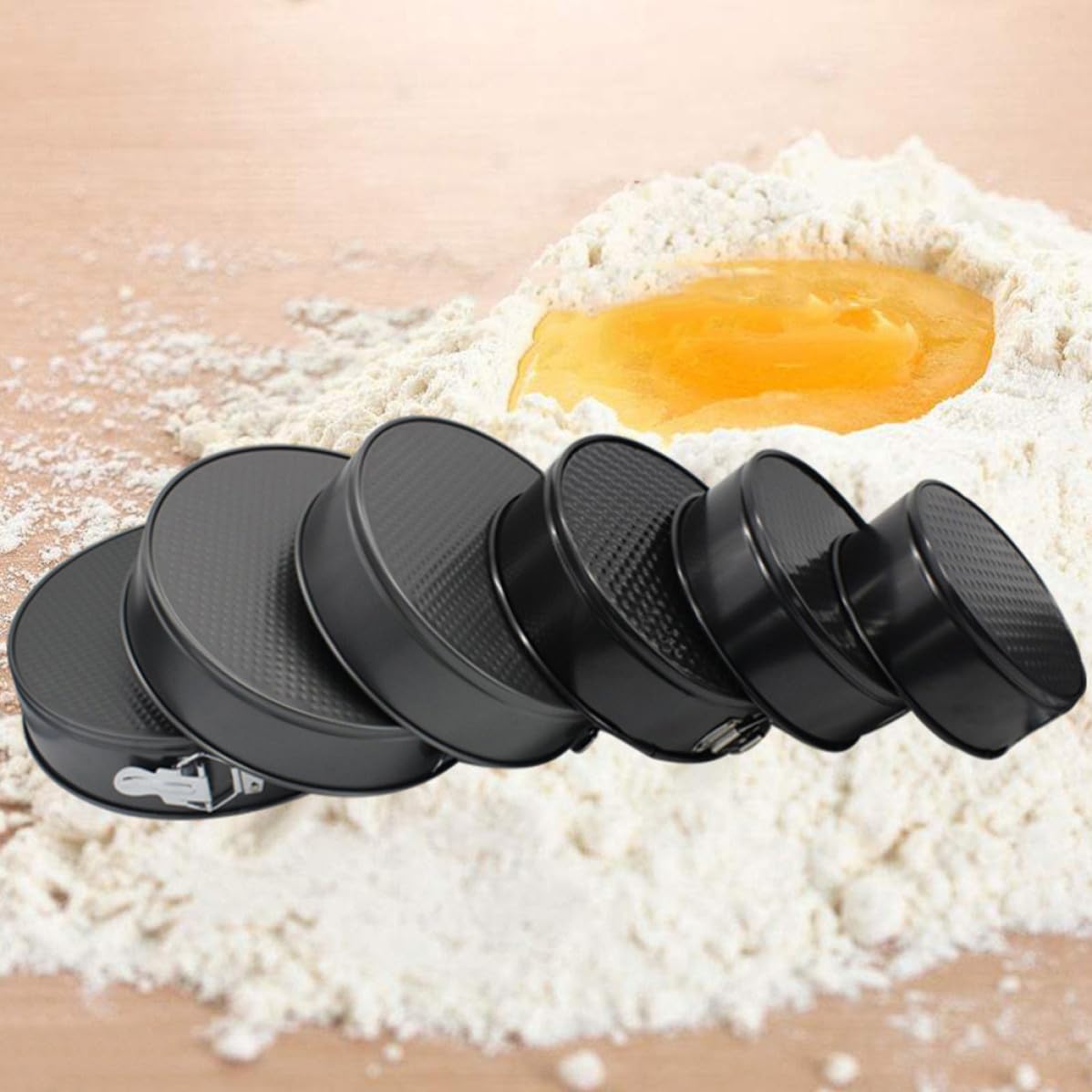 Runder Antihaftbeschichteter Kuchenformen mit Wabenstruktur und Offenem Boden 6 Stück aus Kohlenstoffstahl Geeignet für Zuhause und Hochzeit
