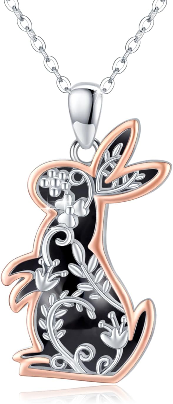 OHAYOO Rabbit Necklace for Women Cute Bunny Animal Necklace 925 Sterling Silver Jewelry Gifts for Women