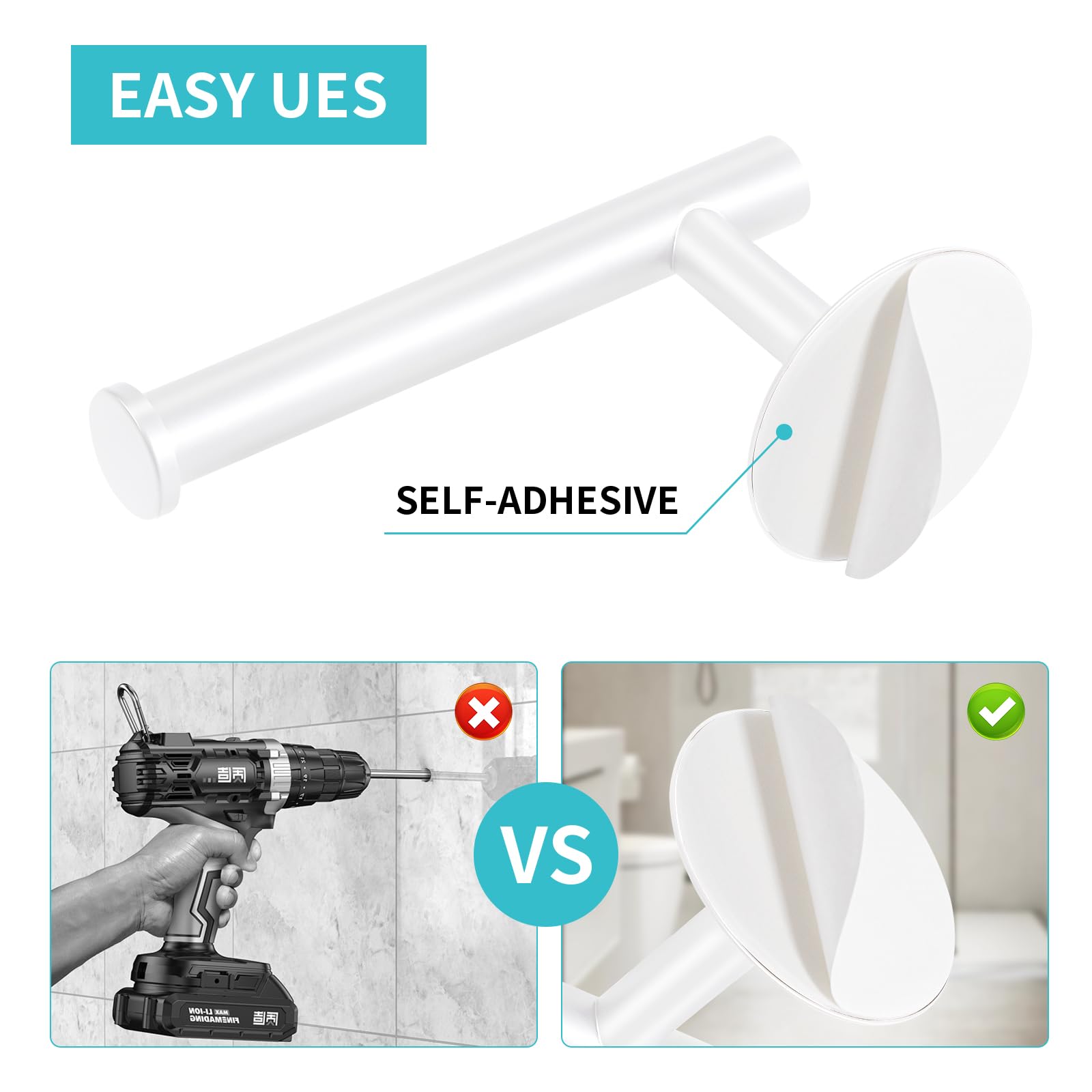 Yagoo Adhesive Toilet Paper Holder, Rustproof Toilet Roll Holder(1, White) — Amazon image 5