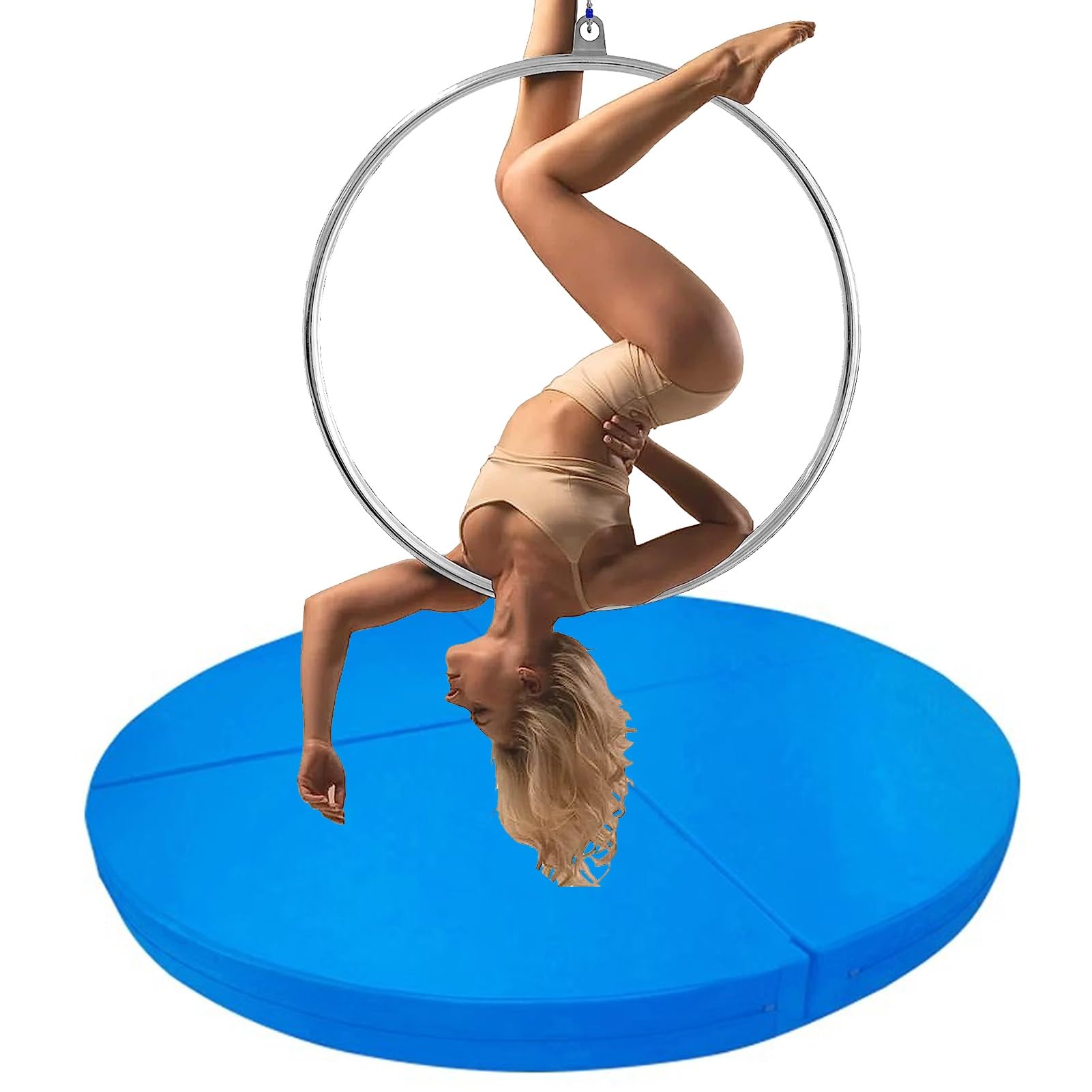 ASerZenith Floor Aerial Hoop Crash Mat 3cm/5cm/10cm Thick, Home Folding Pole Crash Mat, Shock Absorption Anti-Collision Circular Pad for Lyra Hoop/Stripper Pole,Blue 2-150cmx3cm