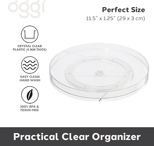 Miniatura 2 de OGGI Organizador Lazy Susan de 11 pulgadas para cocina, despensa, organización y almacenamiento. Ideal como estante giratorio para especias y