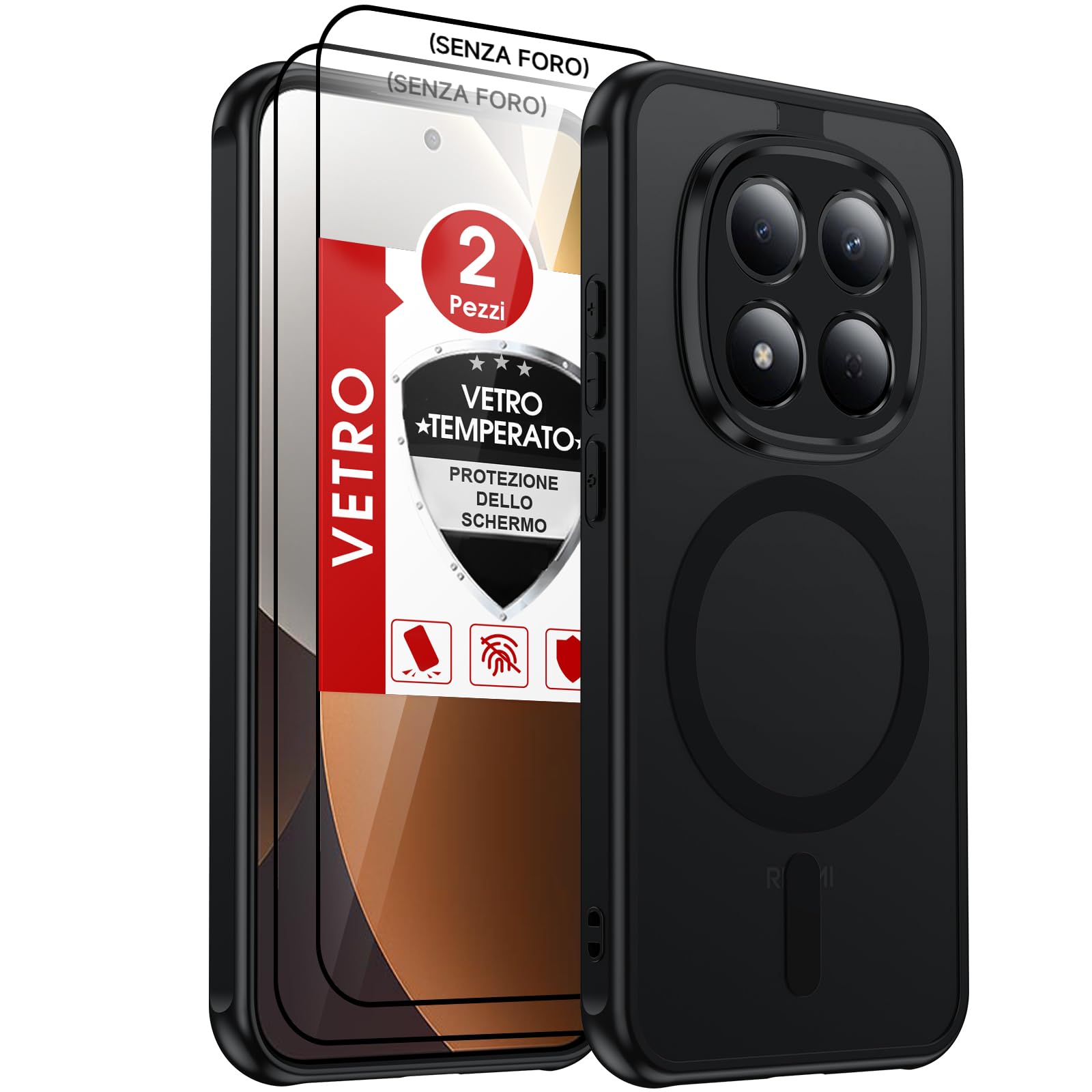 LeYi Cover Magnetica per Redmi 15 Pro 5G(Non 4G) con Vetro Temperato, Custodia per Xiaomi Redmi 15Pro 5G Traslucida Opaca Anti-Impronte Resistente Antigraffi TPU Antiurto Protettiva Case, Nero