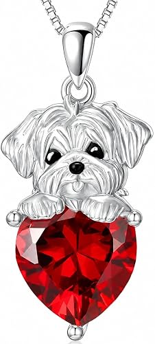SUPAC Stainless Steel Shih Tzu Dog Necklace, Blue Heart Crystal