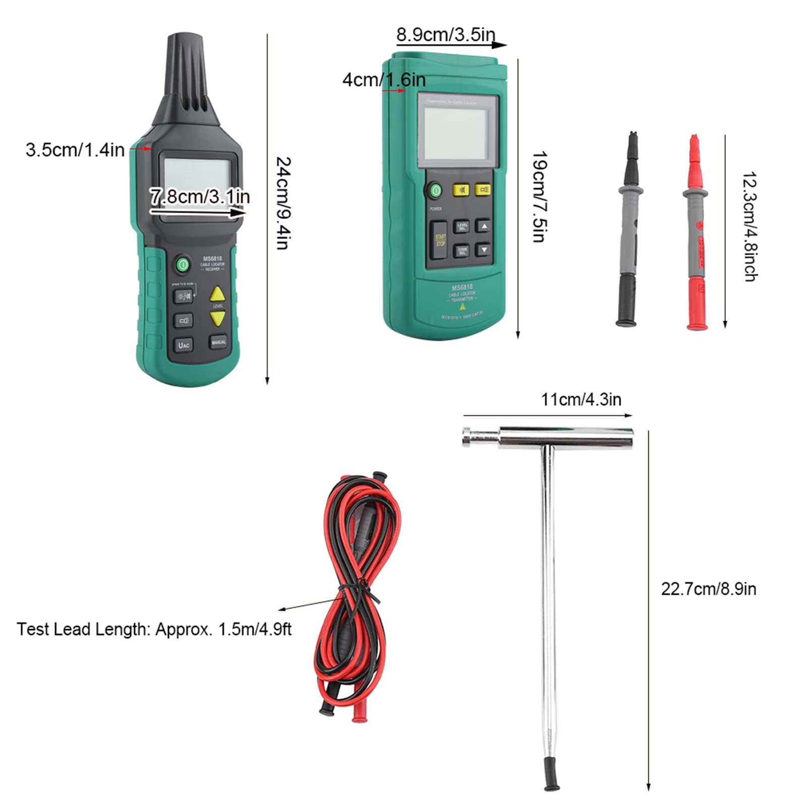 Lazmin112 Localizzatore di Fili sotterranei, Tester per Cavi di localizzazione di localizzatori di Fili CA/CC Regolabile manualmente o automaticamente.