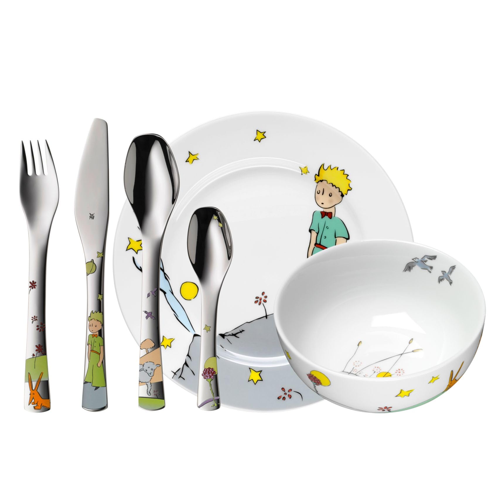WMF Lot de 6 couverts pour enfant Le Petit Prince - En acier inoxydable avec gravure personnalisée - Couverts pour enfants passent au lave-vaisselle - Cadeau de naissance ou de baptême
