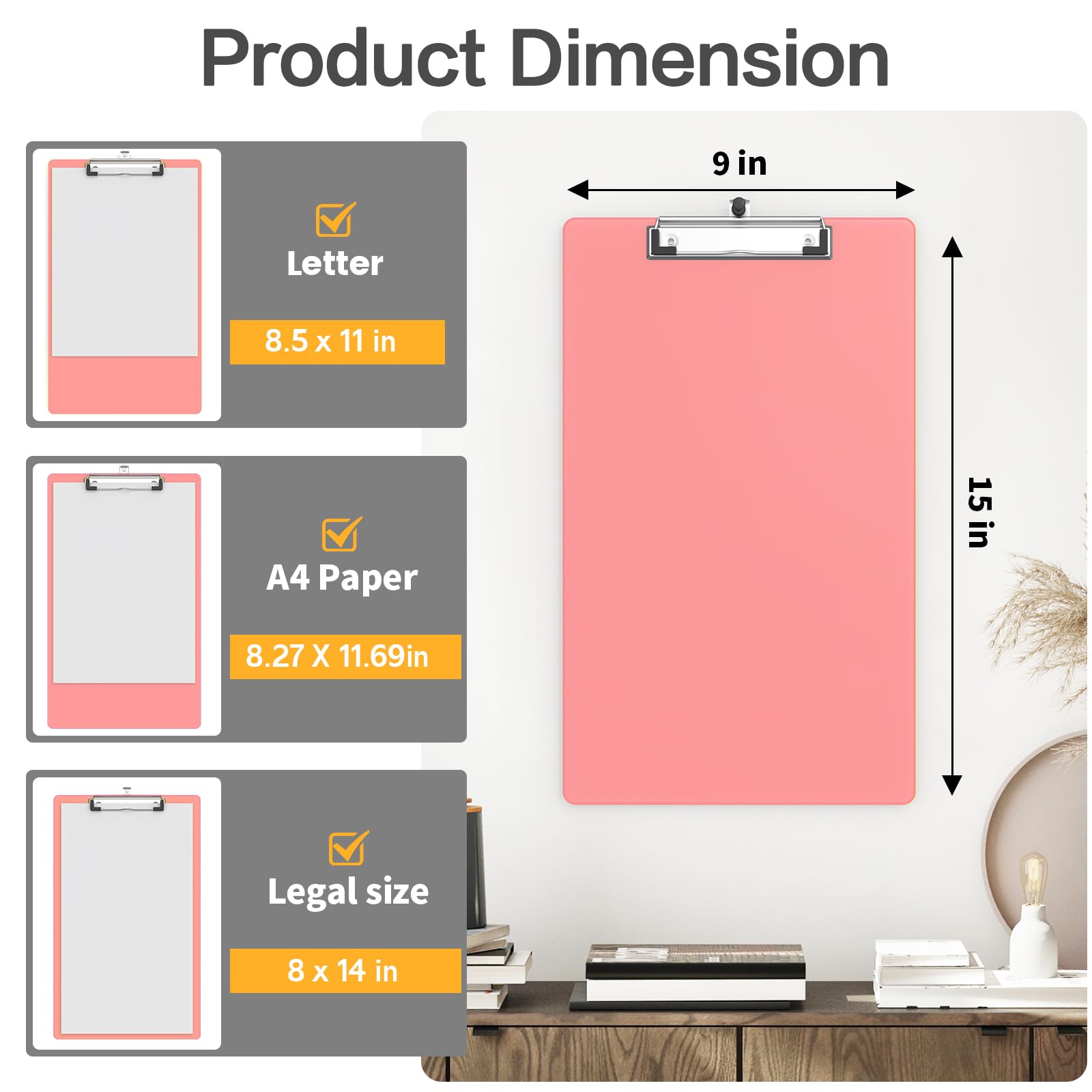 Lavagna portablocco di dimensioni legali 8,5 x 14 cm, in plastica rosa, con clip a basso profilo, lavagna lunga da appendere, lavagne legali per lavoratori legali e affari, forniture per