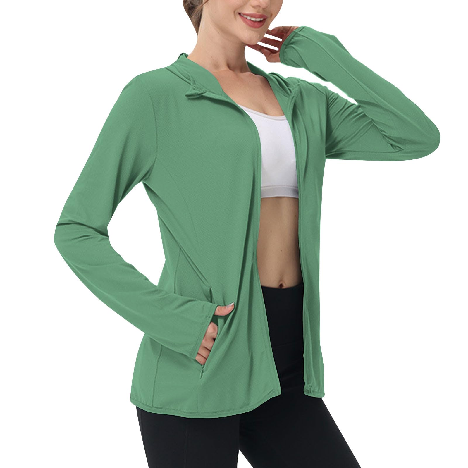 Sun Jacket for Women UPF 50+ Lightweight Athletic Jacket Sun Protection Full Zip Hoodies Shirts Hiking Outdoor Pockets — view 21