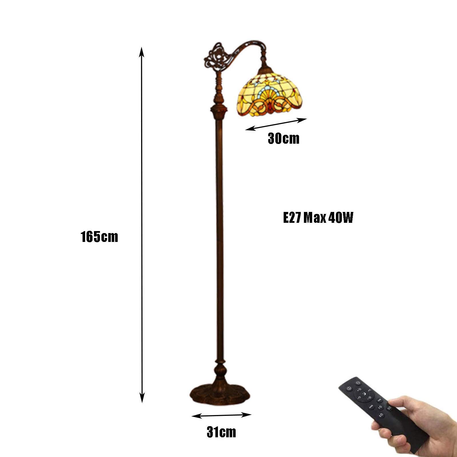 12W LED Lampada da Terra Soggiorno Dimmerabile,Tiffany Regolabile Vintage Lampada a Stelo,E27 Vetro Lampada da Lettura per Camera da Letto Studio Ristorante,con Telecomando,H165cm,c