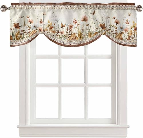 Miniatura 21 de Juego de cortinas semitransparentes con bolsillo para barra, cenefa y niveles de 36 pulgadas de largo, cortinas de arte abstracto de sol y arco