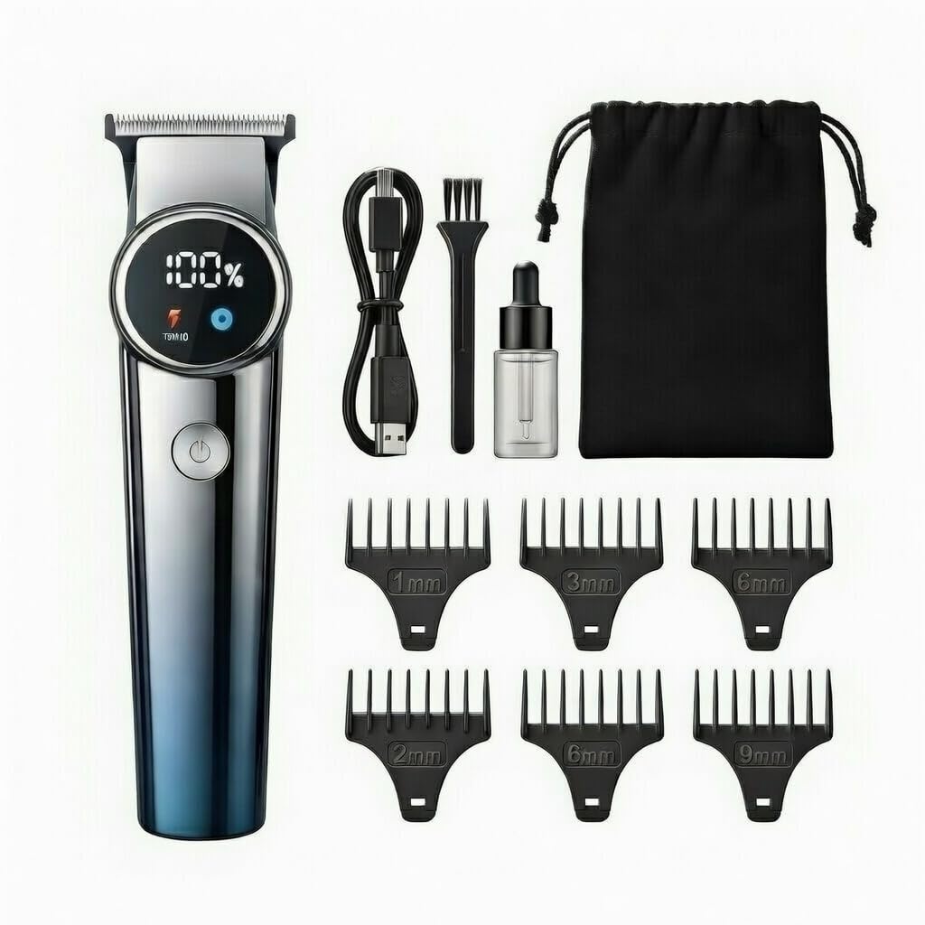 Hair Clippers for Men,beard trimmer for men Cordless Electric Hair Cutting Set Rechargeable Hair Trimmer grooming kit with LCD Display Guards for Mens Haircut Hair Cutting Kit with Pouch Gift for men