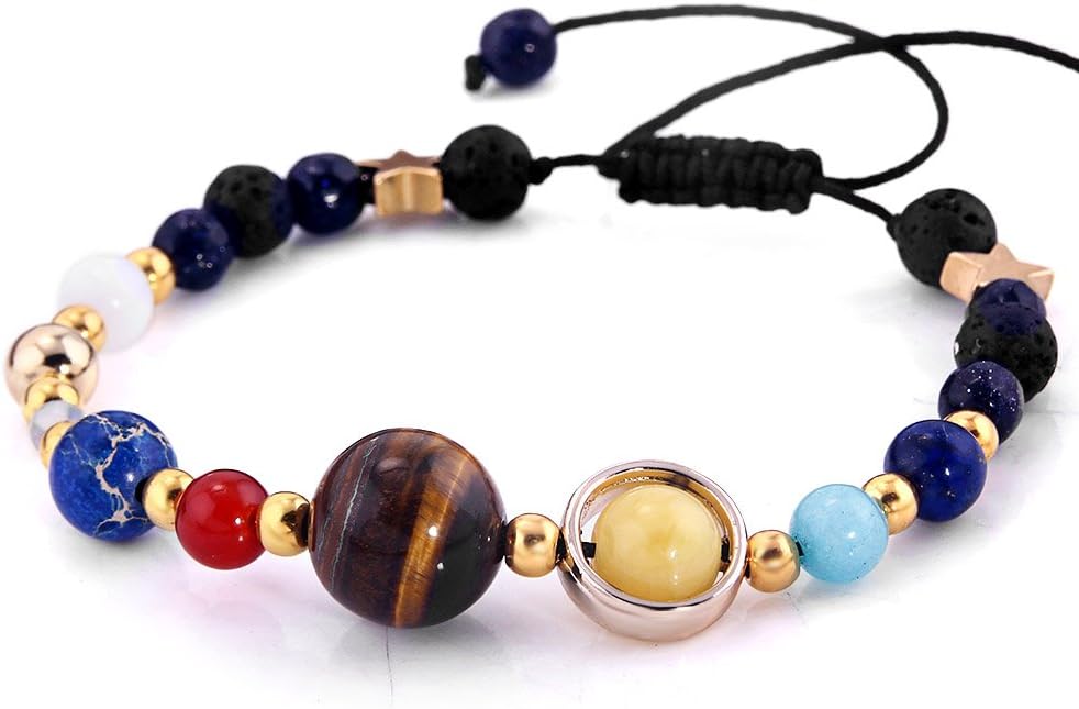 Handmade Galaxy Solar System Bracelet Universe Eight Planets Star Natural Stone Beads Bracelets Bangles