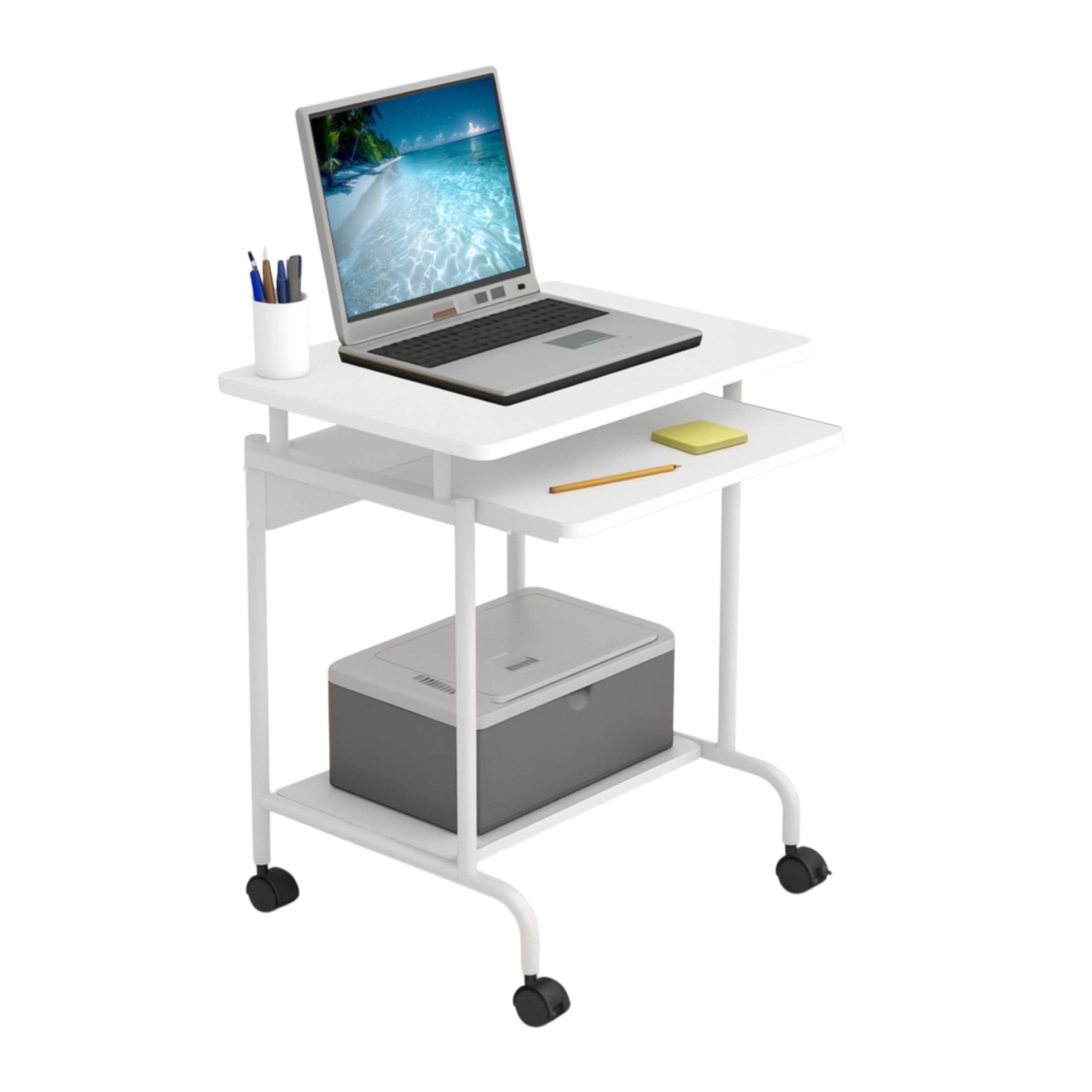 Techly 105926 Scrivania Mobile Compact per Computer Ripiano Tastiera Scorrevole Bianco Bianco
