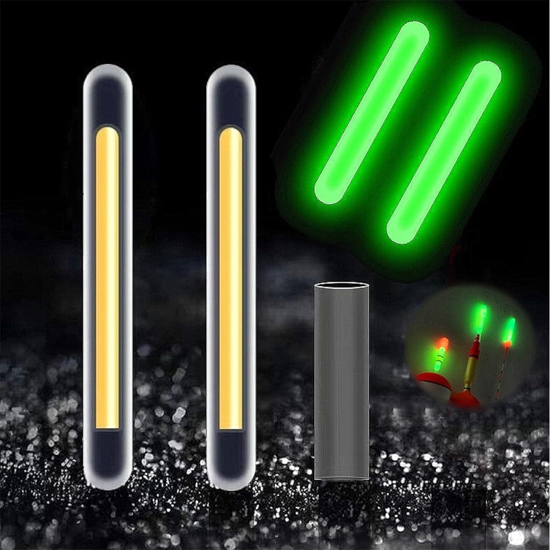 Lumière de pêche de Nuit, Bâtons Lumineux pour Canne à Pêche, Starlight Peche, Glow Stick Pêche de Nuit, Lumières De Bobber De Pêche Vert Fluorescent Lumière, pour Pêche De Nuit (50 pièces)