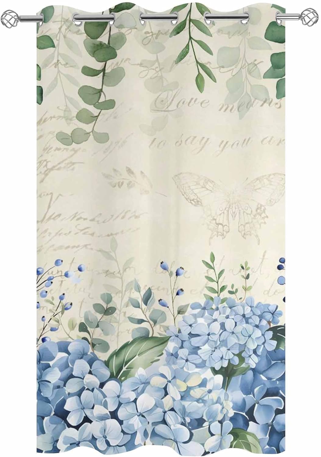 Hydrangeas Blue Outdoor Curtains for Patio Waterproof, Elegant Spring Summer Floral Privacy Screen Outdoor Front Porch Decor, Grommet Outside Curtains for Porch, Pergola, Cabana, 1 Panel 54 x 84 in