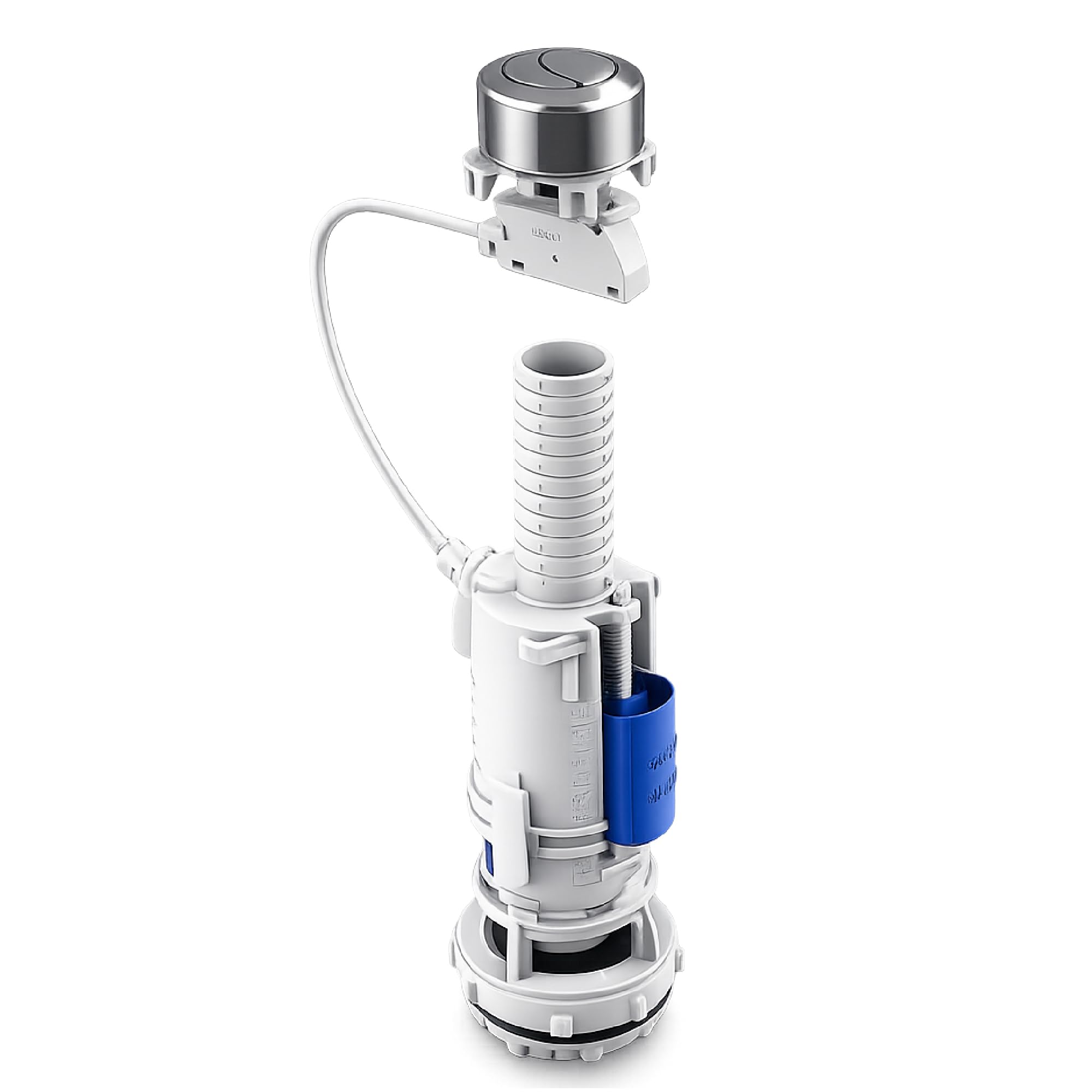 Mecanismo de Descarga Dual para Cisterna, Universal con Cable, 2 Pulsadores Cromados, Ahorro de Agua, Blanco y Azul, Fluvia