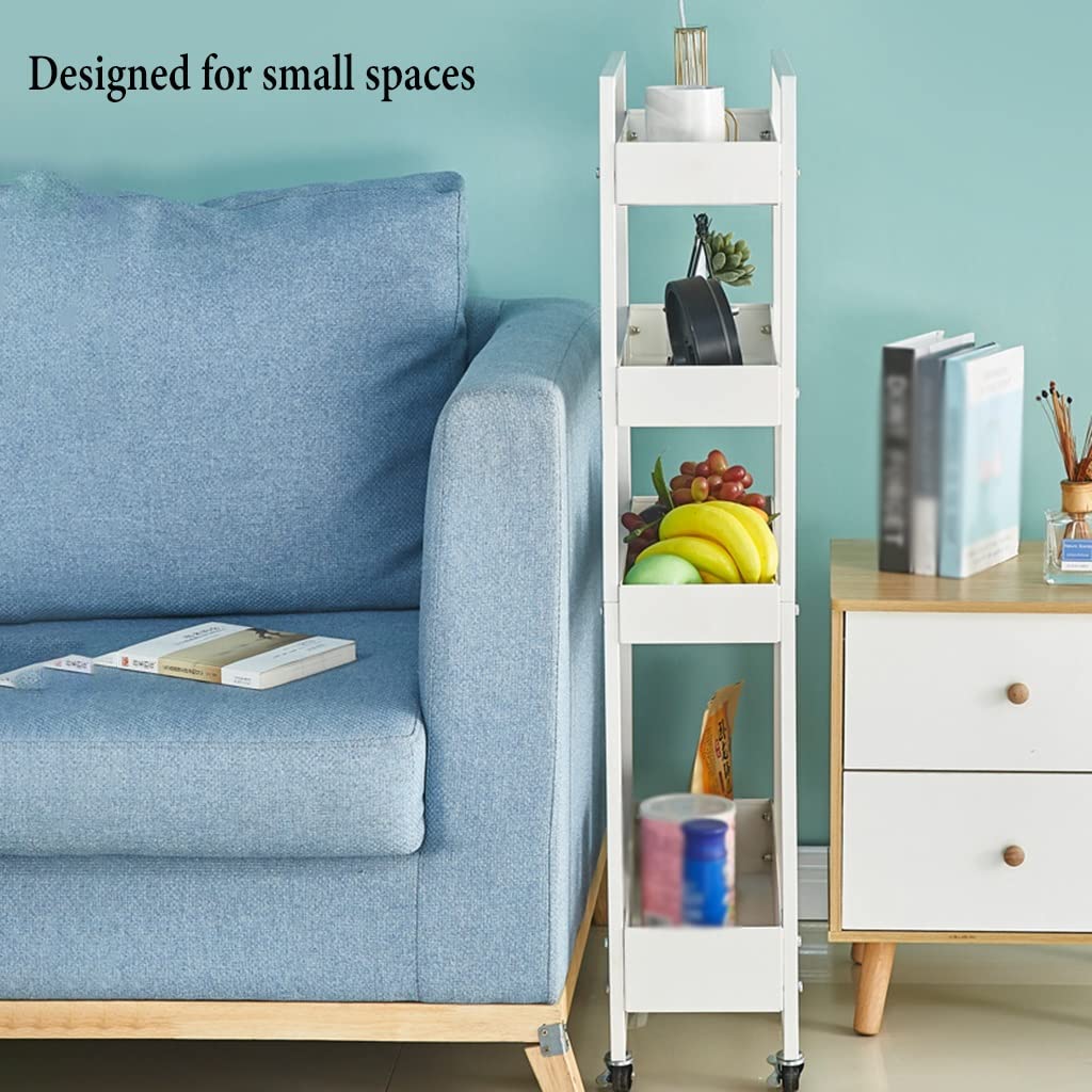 Carro de almacenamiento estrecho con ruedas, sistema de estantería móvil de 4 niveles para espacios pequeños, diseño extraíble para baño y cocina, ahorra espacio y fácil montaje
