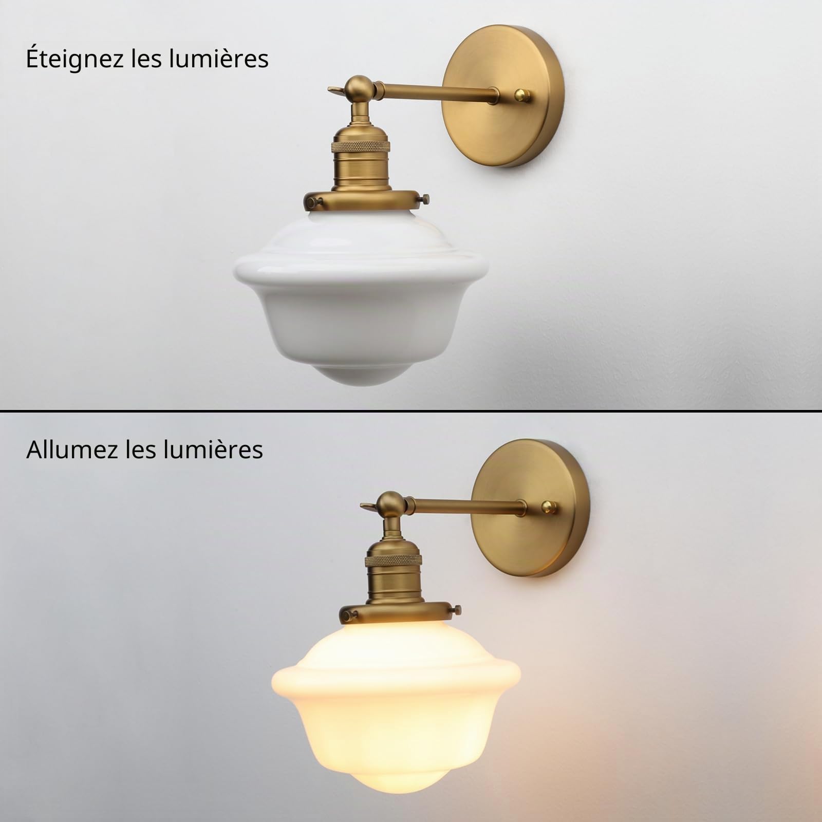Pathson 1-Lumière Applique Murale, Luminaire Mural Industriel, Prise E27, Abat-jour en Verre Blanc Laiteux Lampe Murale pour Salle de bain, Miroir de Courtoisie, Chambre à Coucher, Cuisine (Antique)