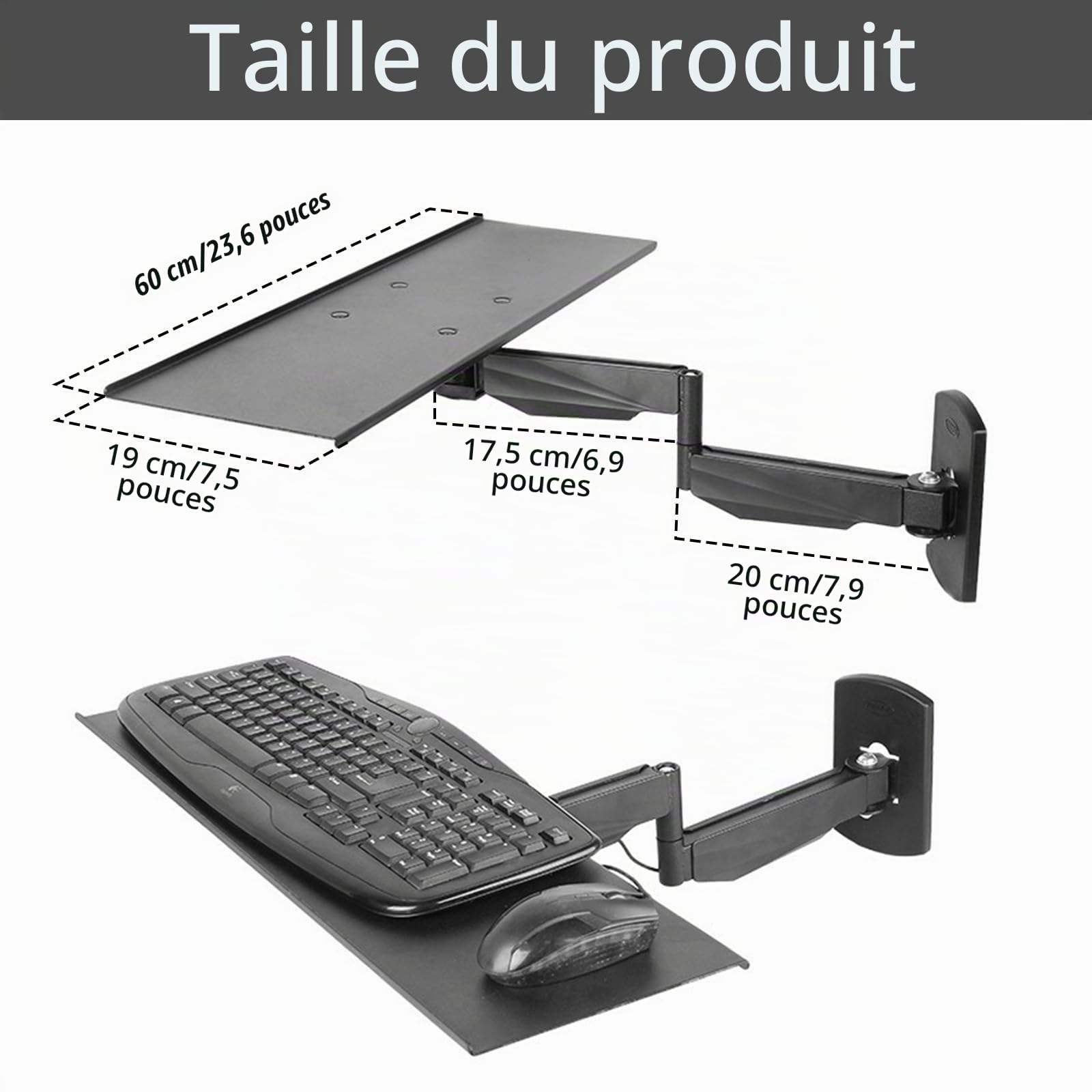 Support Clavier, Support Mural pour Plateau Pivotant et Pliable Transformation multidirectionnelle et Extensible pour Plateau de Clavier pour PC Bureau Domicile