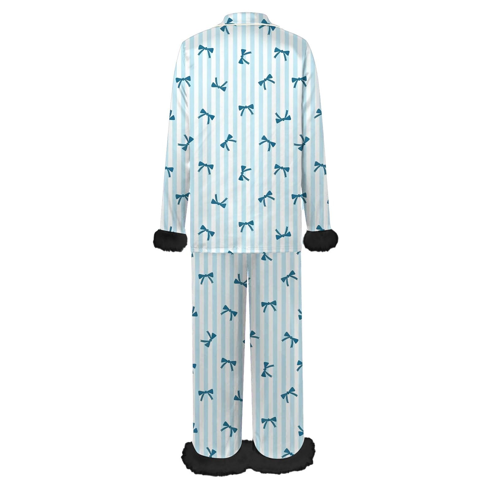 Pigiama da donna in raso, con stampa a maniche lunghe, camicia e pantaloni, due pezzi, con piume, casual, comfort, abbigliamento da casa, aperto sul davanti, tuta da notte comoda con orlo in piuma