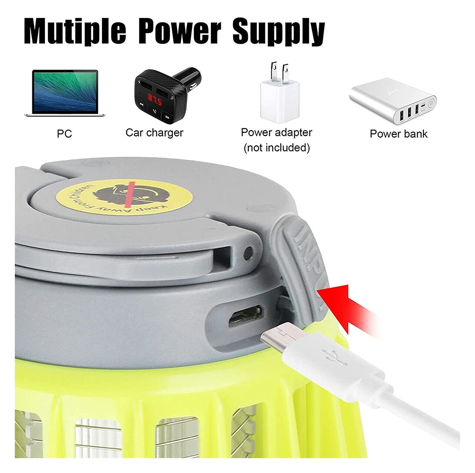 Lampada elettrica per zapper antizanzare Assassino per zanzare elettrico ricaricabile tramite USB Portatile con gancio può essere appeso per tenda da campeggio per interni ed esterni Repellente per in