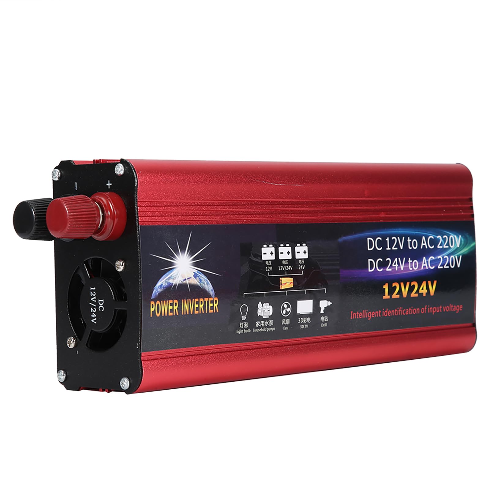 Inversor 2000W 12V/24V a 220V, Convertidor de Corriente para Coche, Inversor Solar de Onda Sinusoidal Pura para Autocaravana, Furgoneta, Barco