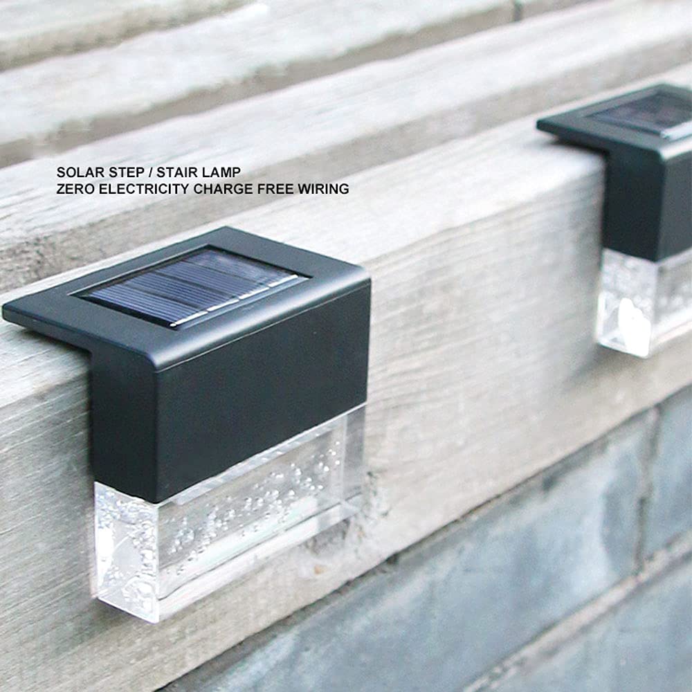 4 szt. Solarne oświetlenie pokładowe IP65 czarna lampa ogrodzeniowa, wodoodporne oprawy oświetleniowe do ganku naściennego Lampy solarne LED na zewnątrz Ścieżka Patio Schody Krokowe oświetlenie
