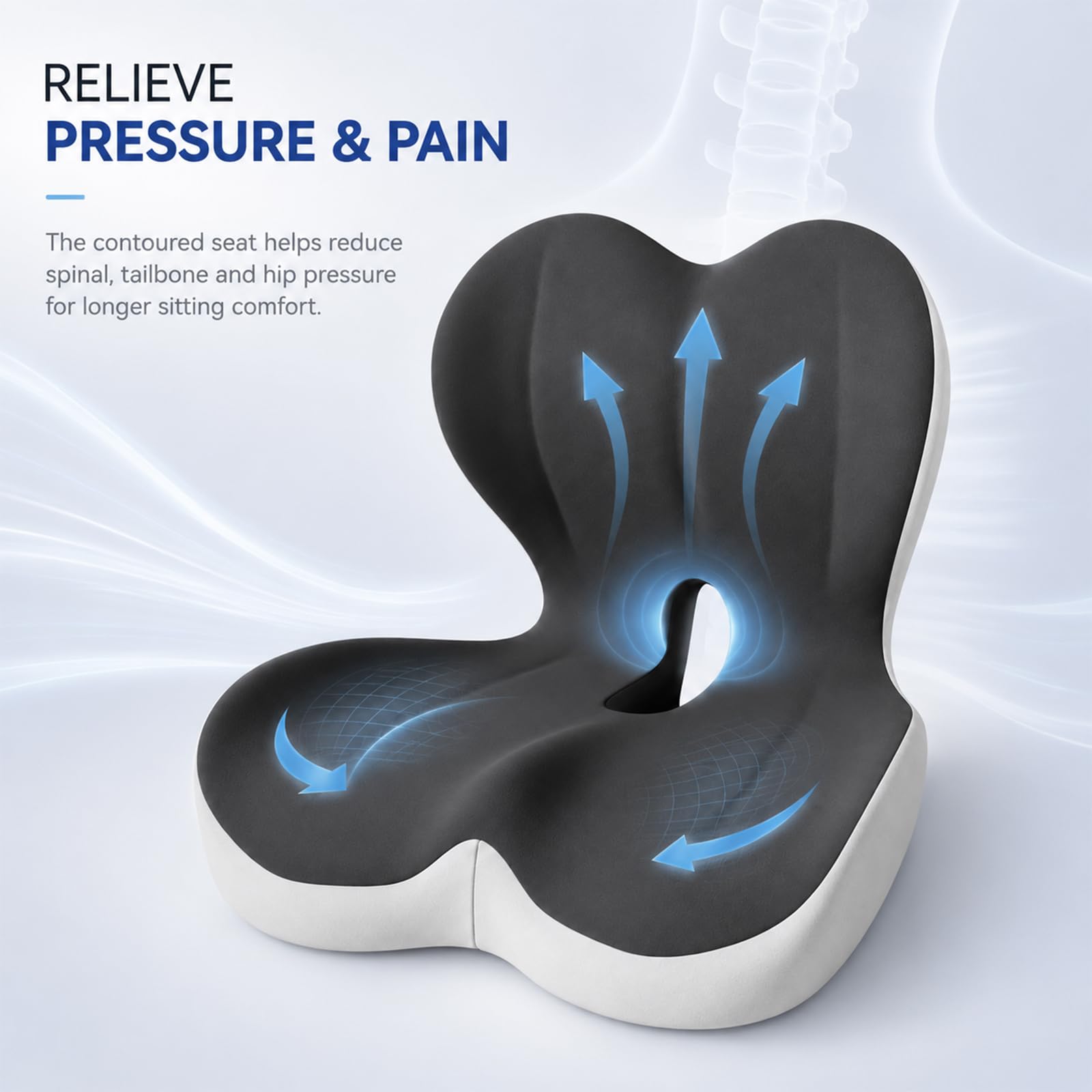 Cuscino Ortopedico con Schienale, ergonomico a Forma di L | con supporto lombare, in memory foam, per sedia da ufficio, per auto, sedia a rotelle, antiscivolo, sollievo dal dolore