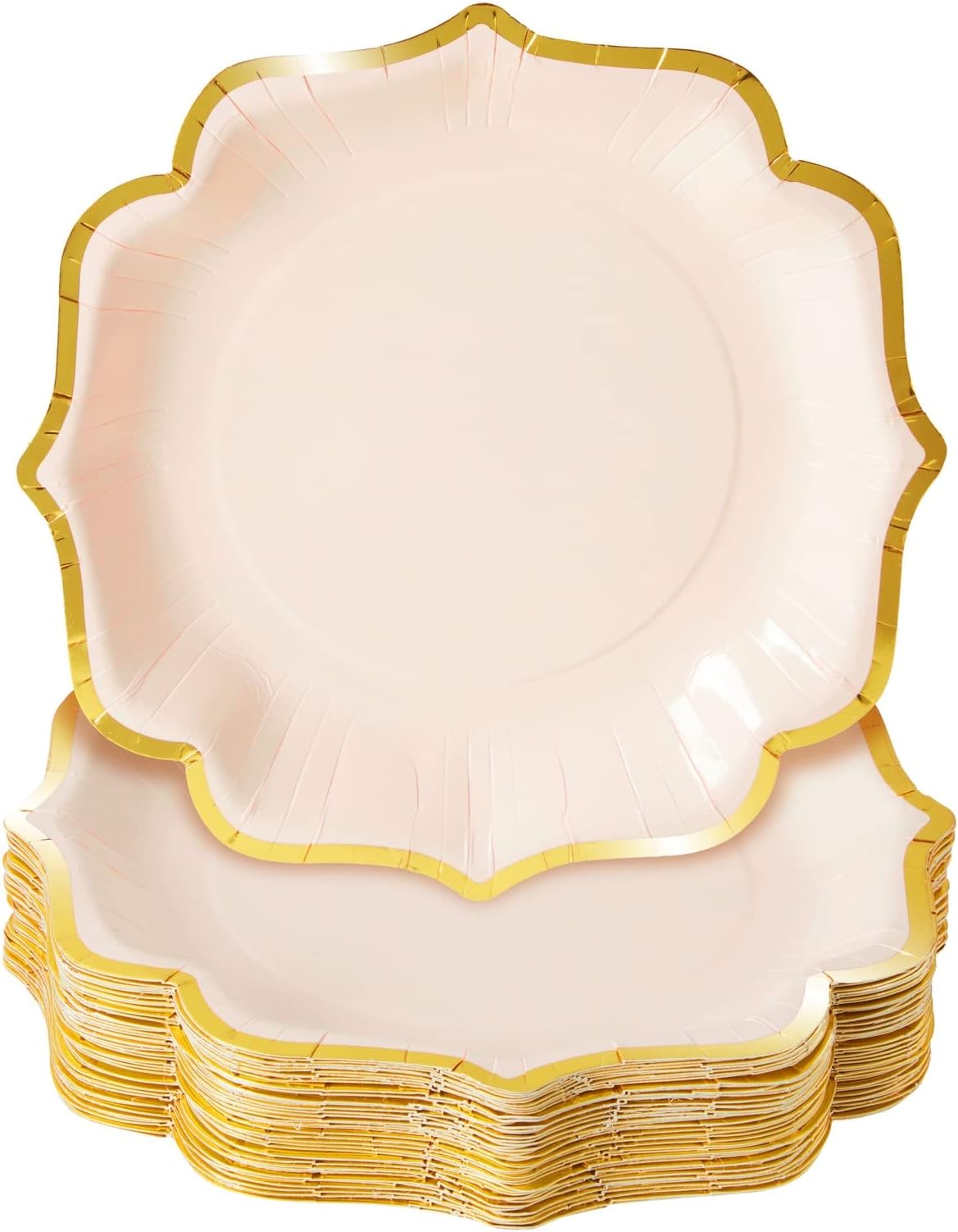 Sparkle and Bash Pink Paper Plates with Gold Scalloped Edge, Pack of 48 Disposable Party Plates, 23 cm Each