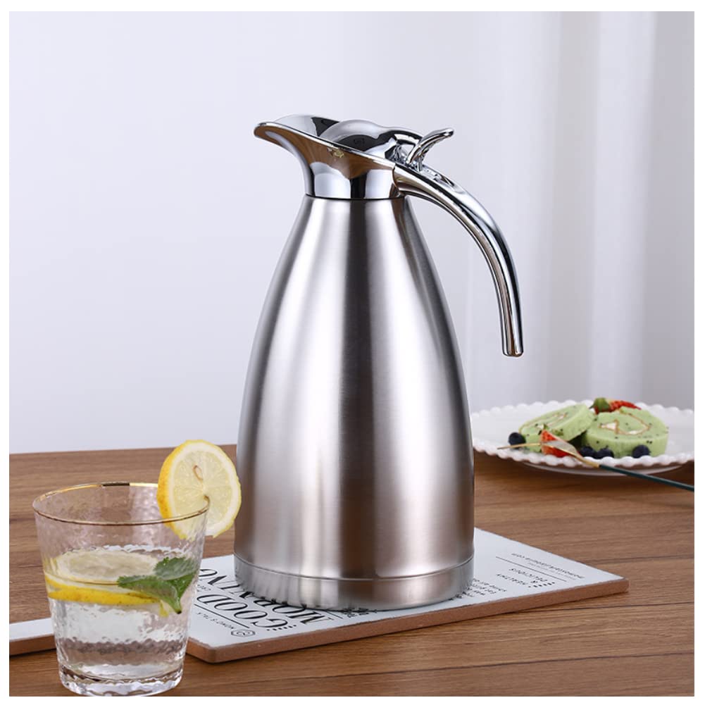 1,5 Litri Caraffa Termica in Acciaio Inox, Brocca/Thermos a Doppia Parete, Isolata Sotto Vuoto, per Tè o Caffè, Chiusura a Pressione, Mantiene Le Bevande Fredde e Calde per 24 Ore (1.5L-A-Argento-A)