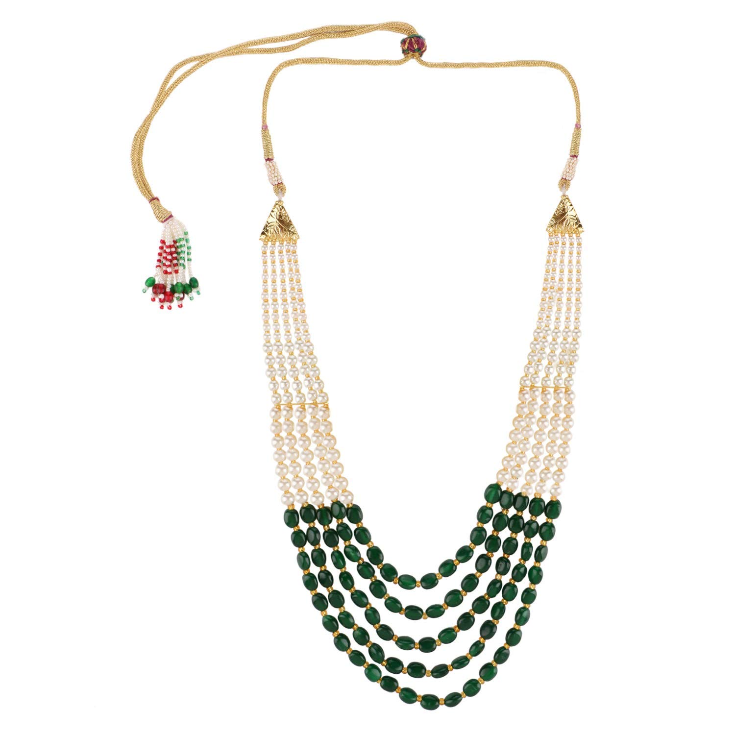 Jewel PariIndian Bollywood Multi Layered Green Faux Emerald Pearl Beads Bridal Wedding Necklace for Women