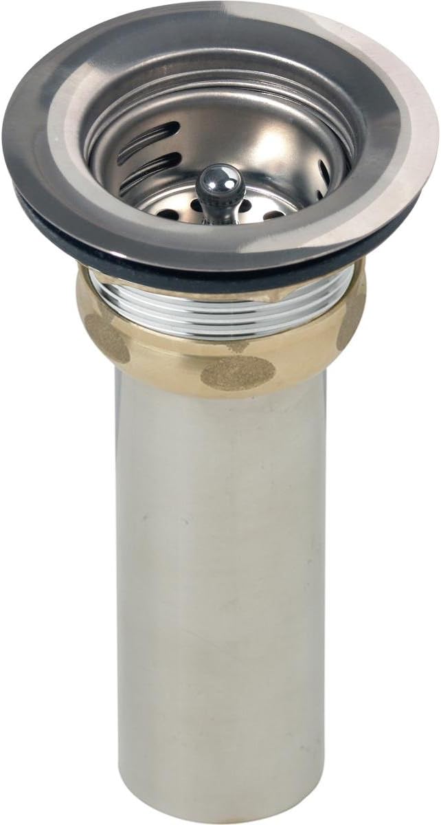 LK58 2" Drain Fitting with Type 304 Stainless Steel Body, Stainless Steel Strainer Basket, and Rubber Seal