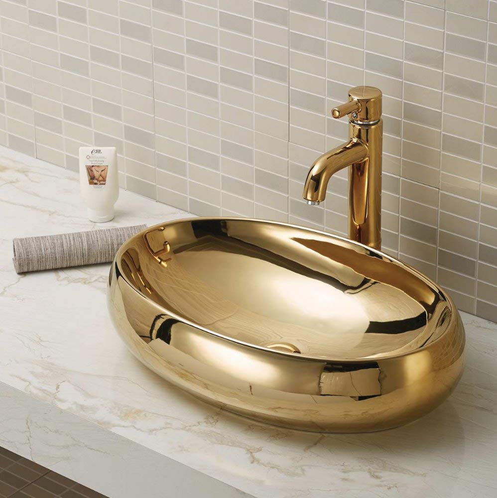 B Backline Ceramic Designer Oval Shape Table Top/Vessel Sink Wash Basin Counter Top/Over Counter Wash Basin Table Top/Vessel Sink For Bathroom & Living Room 60 X 40 X 15 Cm (Gold Glossy) (B08KGHKHH1) Amazon Price History, Amazon Price Tracker