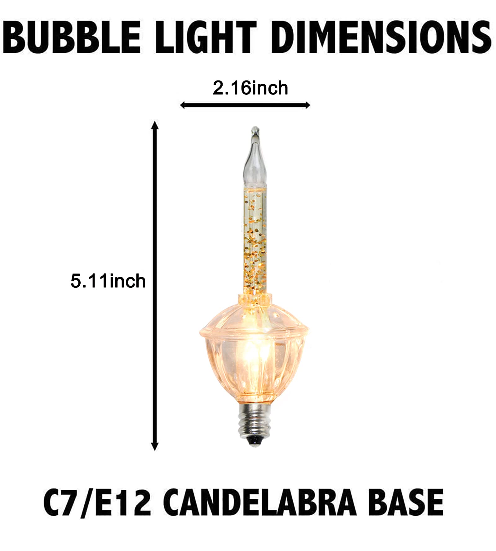 4 Pack Bubble Lights Replacement Bulbs, Traditional Christmas Bubble Lights Bulbs, Clear Fluid Lights Bulbs with golden Glitter, C7 E12 Candelabra Base, Bubble Lamps for Xmas Christmas Tree Decoration